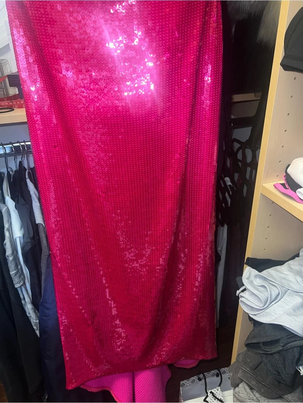 LaQuan Smith Hot Pink Sequin Strapless gown